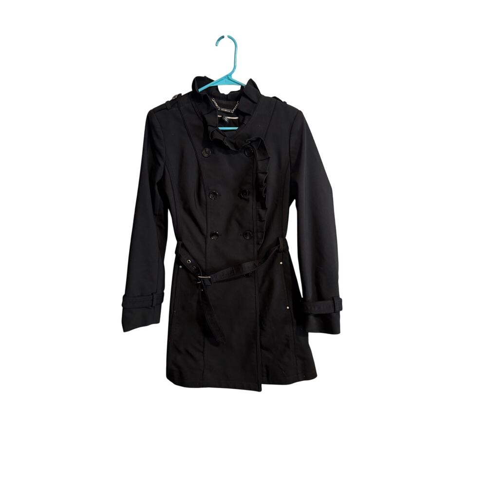 WHITE HOUSE BLACK MARKET BLACK RUFFLED TRENCH COAT MEDIUM - Picture 2 of 9